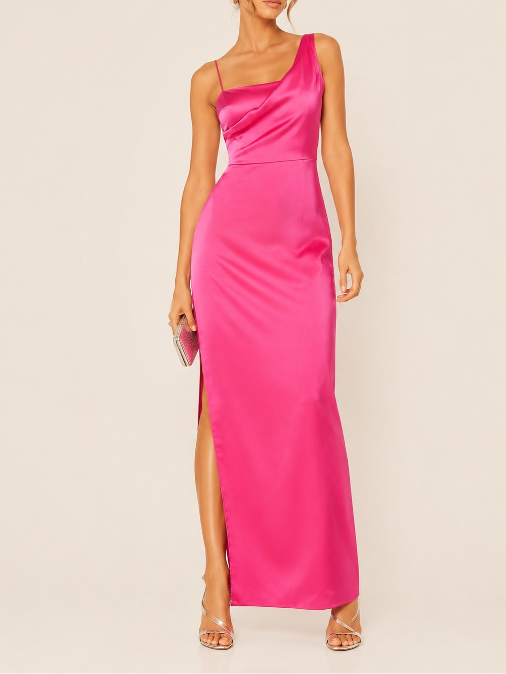 Amanda Uprichard 100% Silk Tesoro Draped Gown in Ceri Fuchsia Pink - S